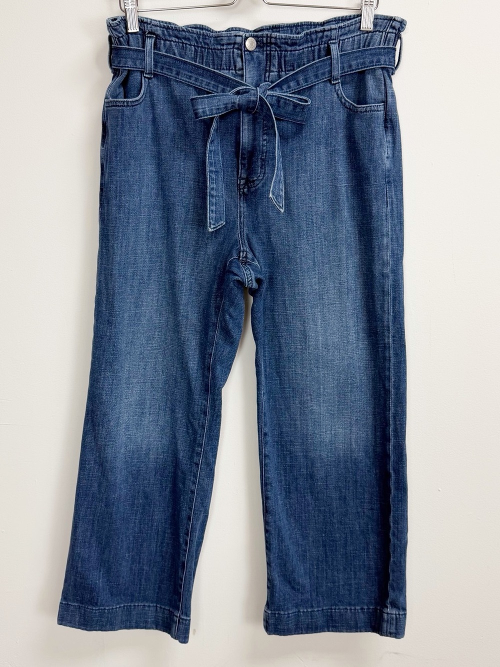 J Crew Jeans Womens 31 Blue Paper Bag Belt Tie Cropped Denim BX563 Cotton Blend